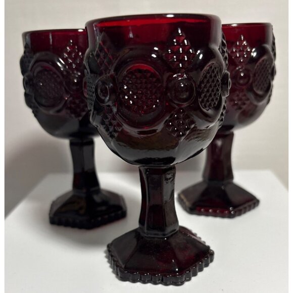 Avon Cape Cod Ruby Red Wine Glasses Set Of 3 Goblets Candle Holder 4.5" - Picture 2 of 6